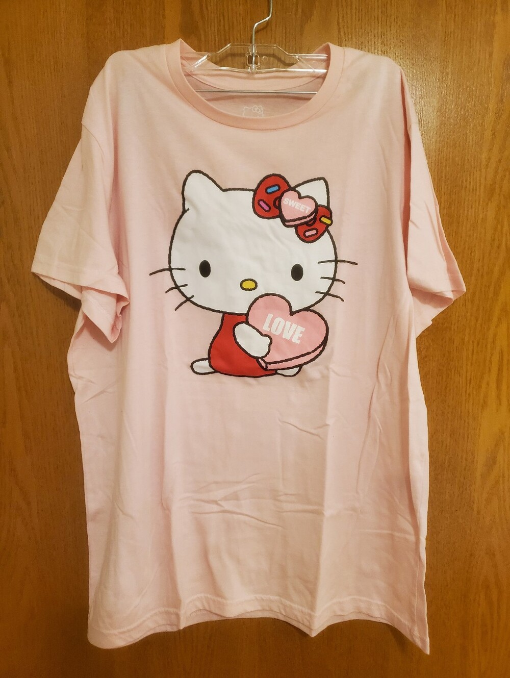 Hello Kitty Pink Graphic Adult Tee - Love Heart Design
